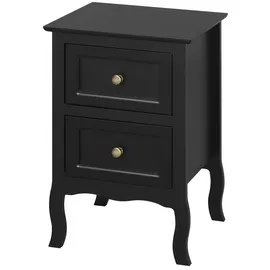 Woltu Nachttisch Sofatisch Nachtkommode Nachtschrank mit 2 Schubladen für Schlafzimmer Wohnzimmer, Stil barock, 40 x 60 x 30 cm MDF, Schwarz TS119sz