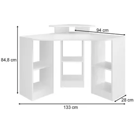 Vicco Eckschreibtisch Artur, Weiß, 94 x 94 cm,