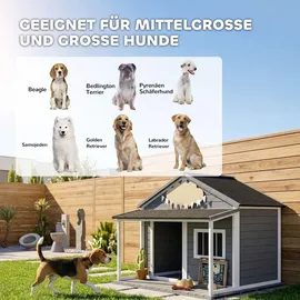 PawHut Hundehütte aus Holz Kleintierhaus Hundehaus mit Terrasse für draußen
