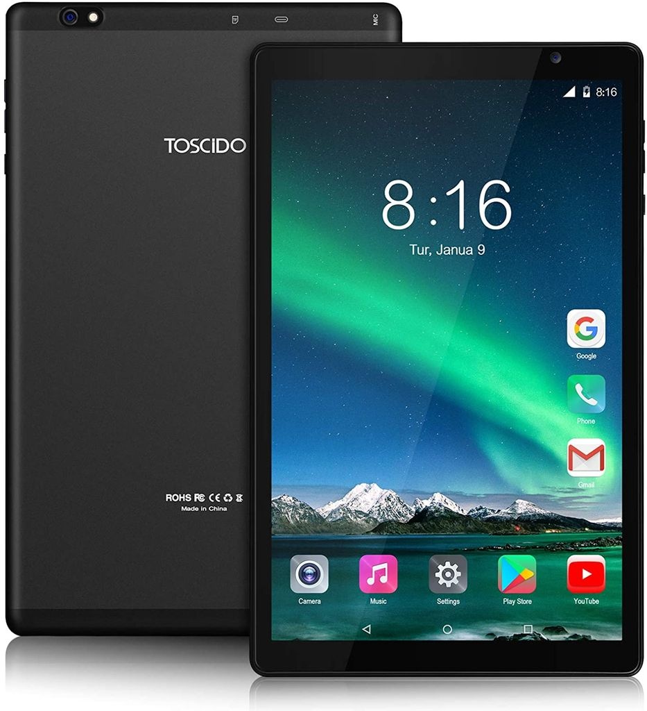 TOSCIDO Tablets 10 Zoll - 5G WiFi, Android 10.0, Octa Core 1.6 Ghz, 1920 x 1200 FHD, 64GB ROM, 4GB RAM, 13MP und 5MP Kamera, 4G Dual SIM/WiFi/Bluet...