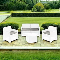 Outdoor-Lounge-Set Dbalestrer, Gartenkomposition mit 2 Sesseln, 1 Sofa und 1 Aufbewahrungstisch, Rattan-Effekt mit Kissen, 100 % Italy, Weiß