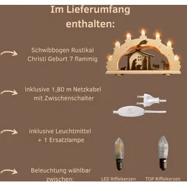 Weigla LED Schwibbogen/Lichterbogen Christi Geburt Rustikal 7 flammig Erzgebirge garantiert