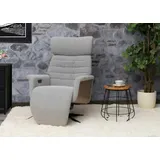 MCA Furniture MCA Relaxsessel HWC-N56, Fernsehsessel Liegesessel Fußstütze drehbar Bouclé Stoff Holz ~ Stoff grau, Holz Walnuss-Optik