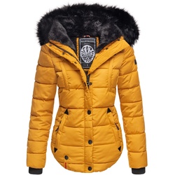MARIKOO Damen Designer Steppjacke Winter Jacke mit edler Kunstpelz Kapuze Lotusblüte