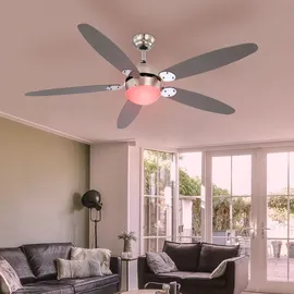 ETC Shop Rgb Led Deckenventilator Deckenlampe Vor Rücklauf 3 Stufen Zugschalter Fernbedienung dimmbar, Montage an Schrägen, 1x 4,8w 470lm warmweiß, Dxh 132 x 40,6 cm