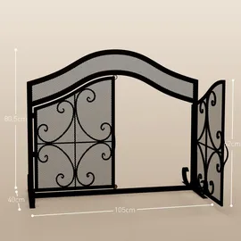 Homcom Kaminschutzgitter, Kamingitter mit magnetischen Türen, Kaminfunkenschutz, Ofenschutzgitter, dekoratives Netz, Stahl, 105 x 80,5 cm, Schwarz