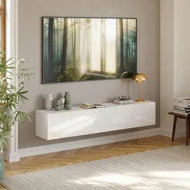 [en.casa] Evaton TV-Lowboard 160 x 32 x 30 cm Weiß Spanplatte