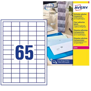 Avery Transparente selbstklebende Mini-Absenderadressaufkleber, Laserdrucker (38,1 x 21,2 mm, 65 Etiketten pro A4-Blatt, 25 Blatt), 1625 Etiketten (L7551)