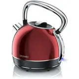 Arendo Retro Wasserkocher Edelstahl, Vintage Style, 1,7 L, 2200 W, austauschbarer Kalkfilter, automatische Abschaltung, Rot