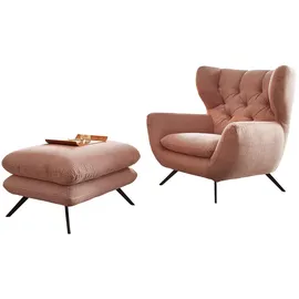 KAWOLA Hochlehnsessel CHARME Cord 70 x 100 x 80 cm Rosa mit Hockerbank