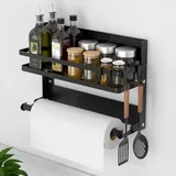 DUNSOO Gewürzregal Wand Mit Küchenrollenhalter Und 4 Haken, Küchenregal Ohne Boh