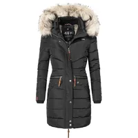 Navahoo Damen Wintermantel warmer Steppmantel lang mit abnehmbarer Kunstfell-Kapuze Paula Schwarz Gr. XS - XS