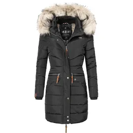 Navahoo Damen Wintermantel warmer Steppmantel lang mit abnehmbarer Kunstfell-Kapuze Paula Schwarz Gr. XS - XS