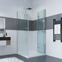 IMPTS Duschkabine Eckeinstieg Dusche 180° Falttür mit Seitenwand Duschabtrennung 6mm esg Glas Duschtür für Badezimmer 90x120x195cm inkl. Duschtasse - IMPTS