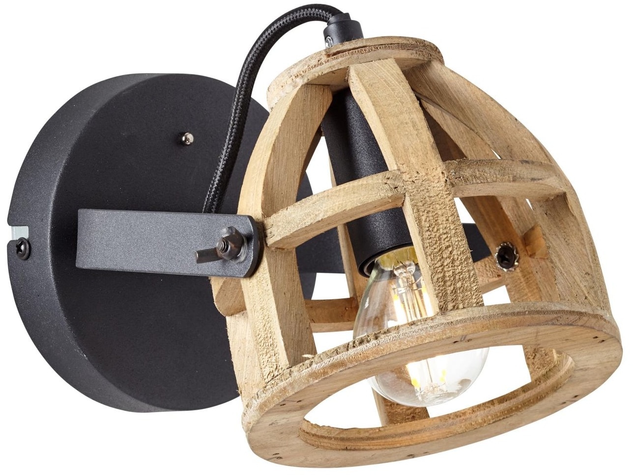 BRILLIANT Lampe Matrix Wood Wandspot schwarz/natur   1x D45, E14, 40W, geeignet für Tropfenlampen nicht enthalten   Kopf schwenkbar   Für LED-Leuchtmittel geeignet