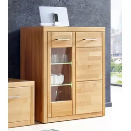 Home Affaire Vitrine HOME AFFAIRE "LOGO68, Einlegeboden verstellbar,1Glastür, Wohnzimmer, Stauraum, geölt", beige (kernbuche teilmassiv), B:90cm H:100cm T:42cm, Holz teilmassiv, Schränke, Vitrine, B/T/H:90/42/100cm, Front massivholz,6 Fächer, Griffe silberfarben