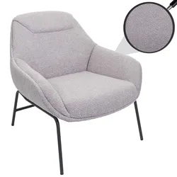 Lounge-Sessel MCW-J77, Cocktailsessel Sessel, Bouclé Stoff Metall ~ hellgrau