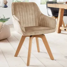 Riess-Ambiente Drehbarer Stuhl LIVORNO champagner greige Samt Buchenholz Esszimmerstuhl Küchenstuhl