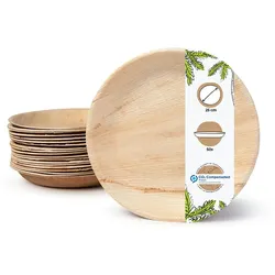 BIOZOYG 50 Stück Einwegteller Ø 25cm Palmblatt-Teller, rund, biologisch abbaubar, umweltfreundlich, kompostierbar, wiederverwertbar, Wegwerfteller
