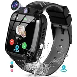 Kinder-Smartwatch mit GPS und Telefon, Kinder-Telefonuhr, wasserdicht, IP68, Armbanduhr, Jungenspiele, Wecker, SOS-Armband, Telefonuhr - Schwarz