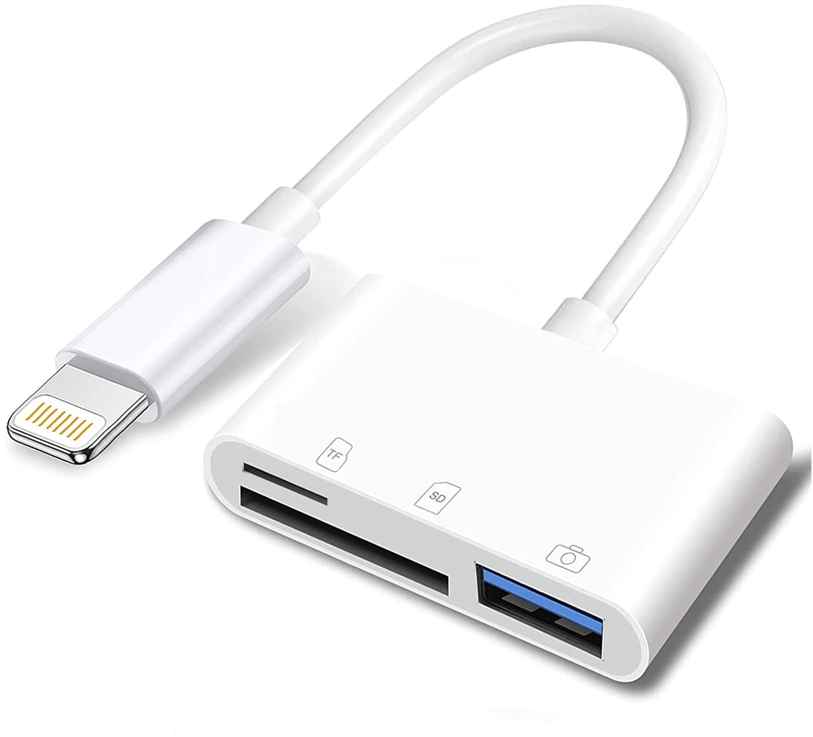 Apple Lightning auf SD & TF Karte USB Kamera Adapter für iPhone/iPad, 3 in 1 Kartenleser USB Dongle für USB Flash Drive, Tastatur, Maus, Hubs, MIDI, Micro SD TF Speicherkarte, Plug & Play