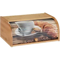 Relaxdays Brotkasten Bambus, Rolldeckel mit Motiv, aromadichte Brotaufbewahrung, mit