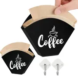 LERANXIN Filtertütenhalter, Holz Kaffeefilter Aufbewahrung, Stylischer Kaffeefilterhalter mit 2 Haken, Schwarzes Kaffeefilter Wandhalter, für Zuhause, Café und Restaurant