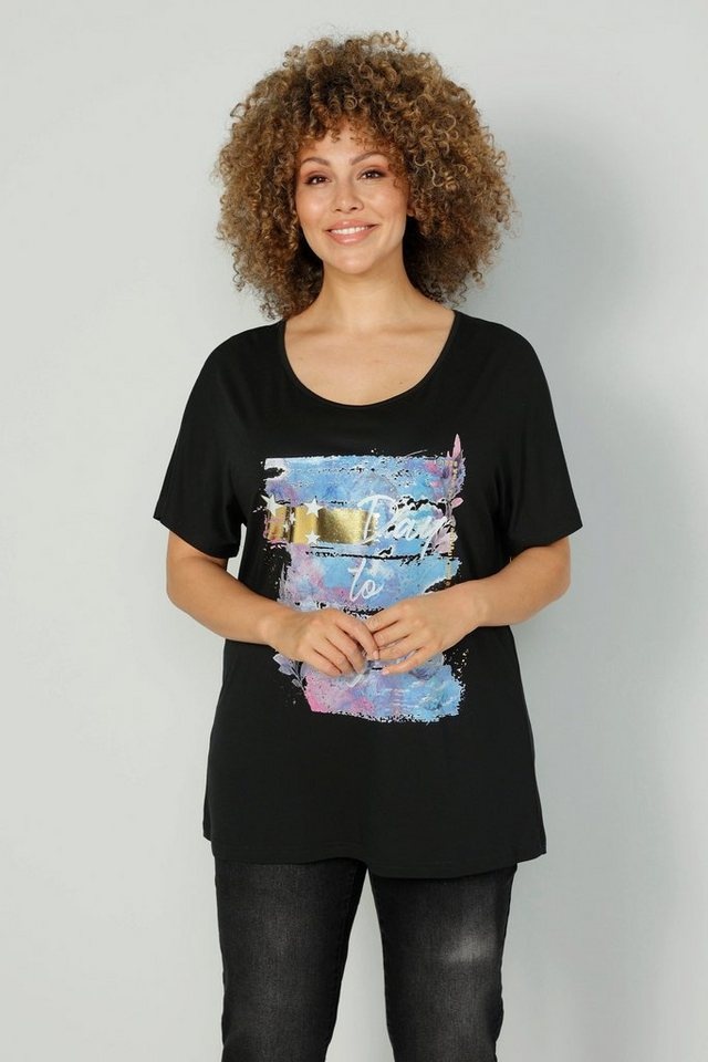 MIAMODA Rundhalsshirt T-Shirt großer Druck Halbarm schwarz 52