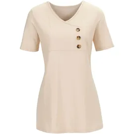 Tunikashirt "Shirttunika", Damen, Gr. 52, grau (stein), 100% Baumwolle, unifarben, V-Ausschnitt, Shirts