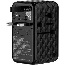 Verbatim Charge 'n' Travel - GaN III Universal Reiseadapter mit integriertem Kabel, 85W, Steckdosenadapter mit USB-A, USB-C USB PD, USB PD 3.1, QC 3.0, QC 4+, PPS, Fast Charge,