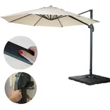 Mendler Gastronomie-Ampelschirm HWC-A96, Sonnenschirm, rund Ø 4m Polyester/Alu 27kg ~ creme mit Ständer, drehbar