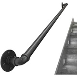 Wandmontierter Handlauf,Bar Retro Treppengeländer Schmiedeeisen Rohr Treppengeländer,Industrieller Wind Eisen Rohr Korridor Handlauf Guard Wasserrohr Handlauf,Schwarz,Rohrdurchmesser 3,2cm(130cm)