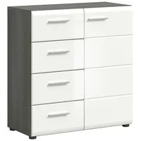 Inn.furn Kommode weiß Hochglanz, grau 80 cm mit Schubkästen
