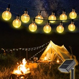 salcar Solar LED Lichterkette für Camping Vorzelt Außen, 5M 20 LEDs Kristall Kugeln Solar LED Deko für Garten, Bäume, Terrasse - Warm