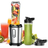 Mixer, 500W Mini Standmixer & Smoothie Maker mit 2x600ml Flaschen BPA frei Tritan, Tragbarer Mixer Smoothie Maker aus Edelstahl 4-Blatt für Shake, Smoothie und Babynahrung, Silber