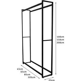 Montixx Kaminholzregal Metall 85 x 25 x 150 cm Schwarz