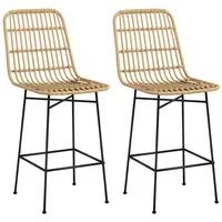 Homcom Barhocker 2er-Set, Barstuhl, mit Rückenlehne aus PE-Rattan, Thekenstühle