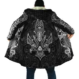 Wikinger Umhang Mit Kapuze Herren,Schwarzer Umhang Mit Ärmeln Für Männer, Sherpa Fleece Winter Mantel Herren Lang,Runen Der Nordischen Mythologie Decken Kuscheldecke Mit Ärmeln,2XL