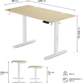 SENSE7 elektrisch 120x60 White Pine