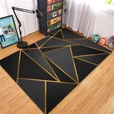 RUGMRZ Waschbarer Teppich Kinderzimmer 90x150CM Gamer Teppich Jungen Waschbare Teppich schwarz Goldenes modernes geometrisches Muster Einfache Reinigung Wohnzimmer Teppich