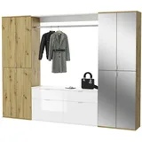inn.furn Garderobe Eiche und weiß Hochglanz 243 cm viel Stauraum Line-Up