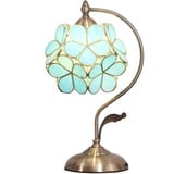 Bieye L30752 Tischlampe im Tiffany-Stil, Buntglas, mit 20,3 cm breitem Blumenmuster, Vintage-Messingsockel (Eisblau)