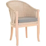 Rattan-Sessel mit Holzbeinen,Club-Sessel aus Rattan (Vintage Weiss, mit Polster)