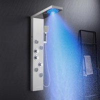 KINKIBOS LED Duschpaneel mit Thermostat, 6 Funktionen Duschpaneel mit LED Regendusche, Nebeldusche, 4 Massagedüsen, Handbrause und Wanneneinlauf, Duschsäule aus Edelstahl 304