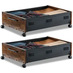 VEVOR Unterbettkommode Unterbettaufbewahrungstasche 2 Stk. rollbar (650 x 460 x 180 mm) Unterbettbehälter mit feststellbaren Rädern, mobile Aufbewahrungsbox für Kleidung Schuhe Schlafzimmer