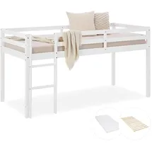 Homestyle4u Hochbett 90 x 200 cm Kiefer massiv weiß grau