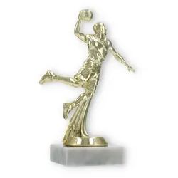 Pokal Kunststofffigur Basketballspieler gold auf weißem Marmorsockel 17,0cm