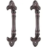 Relaxdays Möbelgriffe Vintage, 2 Stück, Türgriffe antik für Schränke, Schubladen, Schiebetüren, Gusseisen, 20 cm, braun