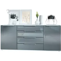 Vladon Sideboard 166,5 x 72,5 x 35 cm Weiß matt / Grau Hochglanz