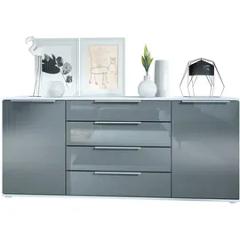 Vladon Sideboard 166,5 x 72,5 x 35 cm Weiß matt / Grau Hochglanz